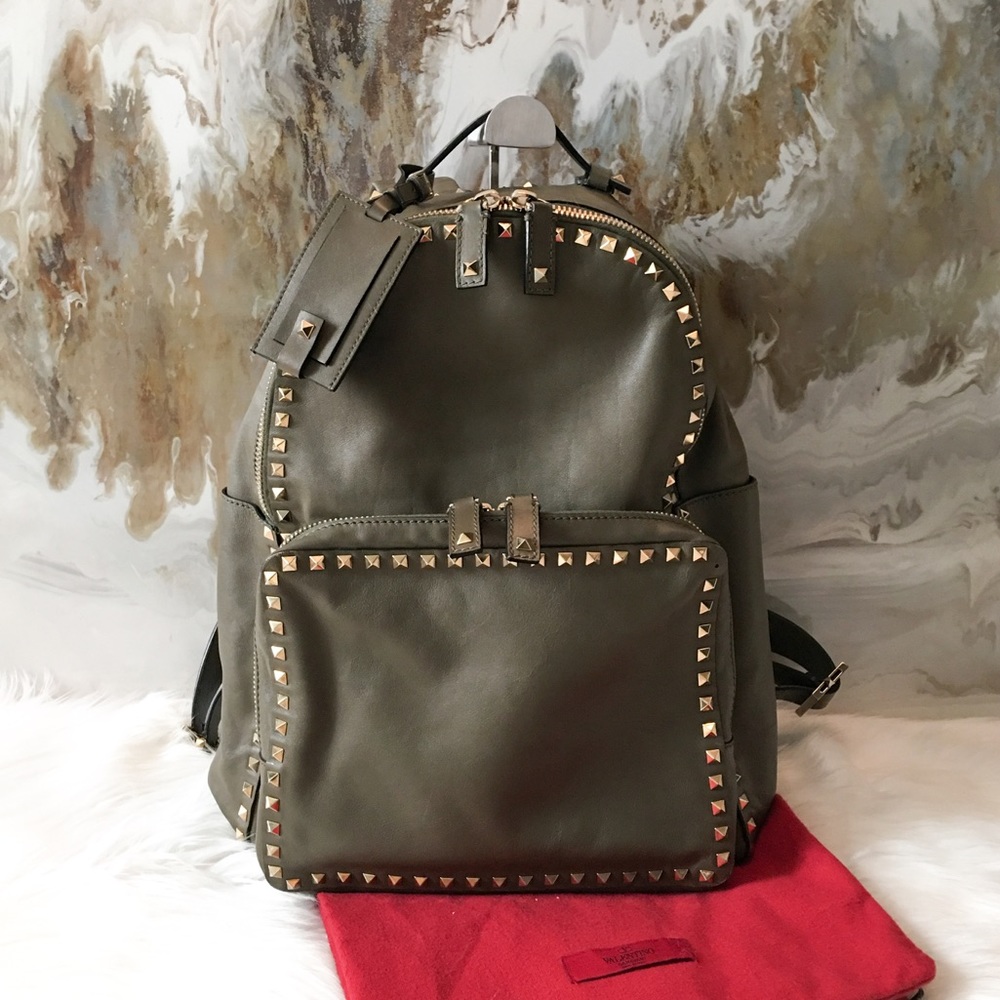 Valentino Garavani Army Green Rockstud Backpack